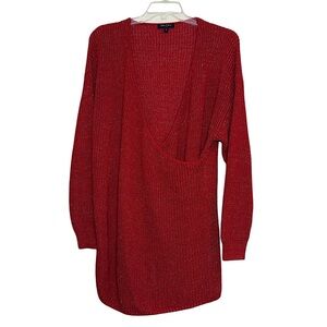 💥2/$15 Willow & Wind red silver metallic wrap split surplice sweater size 2X